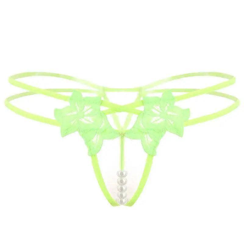 Lingerie Embroidered Women's Thong-Green-8