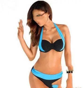 European And American Beach Stitching Split Swimsuit-LakeBlue-1