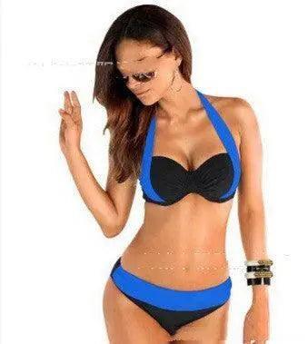 European And American Beach Stitching Split Swimsuit-RoyalBlue-4