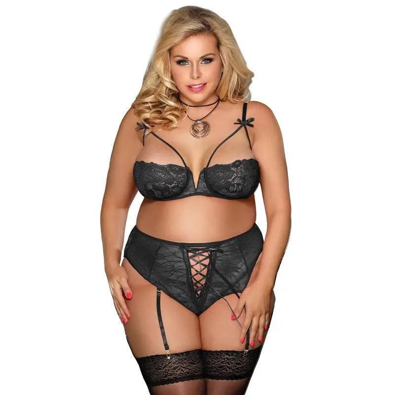 European And American Plus Size Lingerie Lace Suit-3