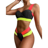 European And American Stitching Multicolor Split Swimsuit-Black-3