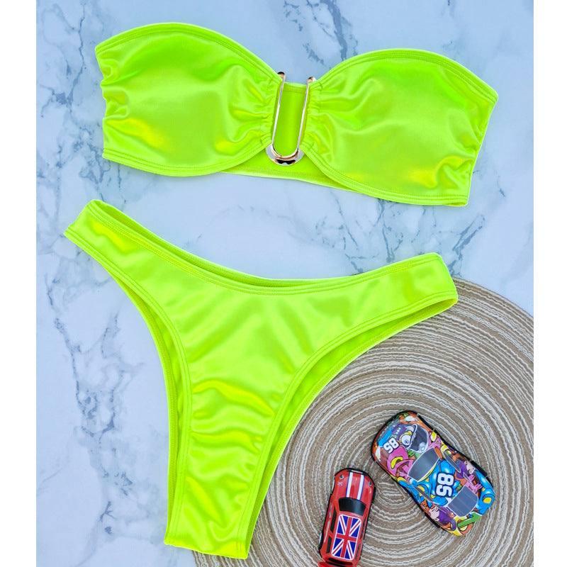 European And American New Swimsuit U-shaped V Iron Swimsuit Ladies-Fluorescent Green-8