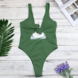 explosions piece solid color hollow sexy swimsuit backless-Green-6