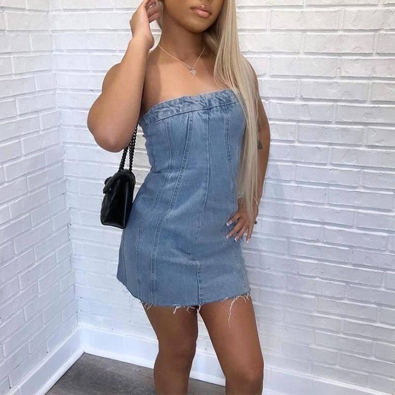 Stylish Backless Denim Dress for Summer-1