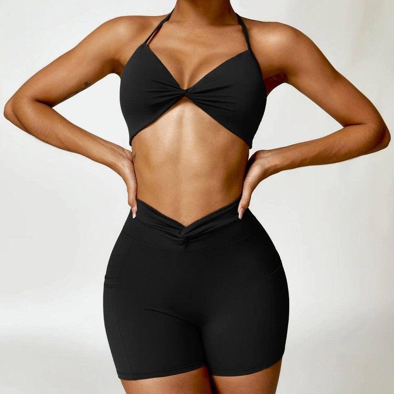 Fashion Camisole Yoga Suit Women Quick-drying Beauty Back Fitness Sports Clothes-Black shorts set-9