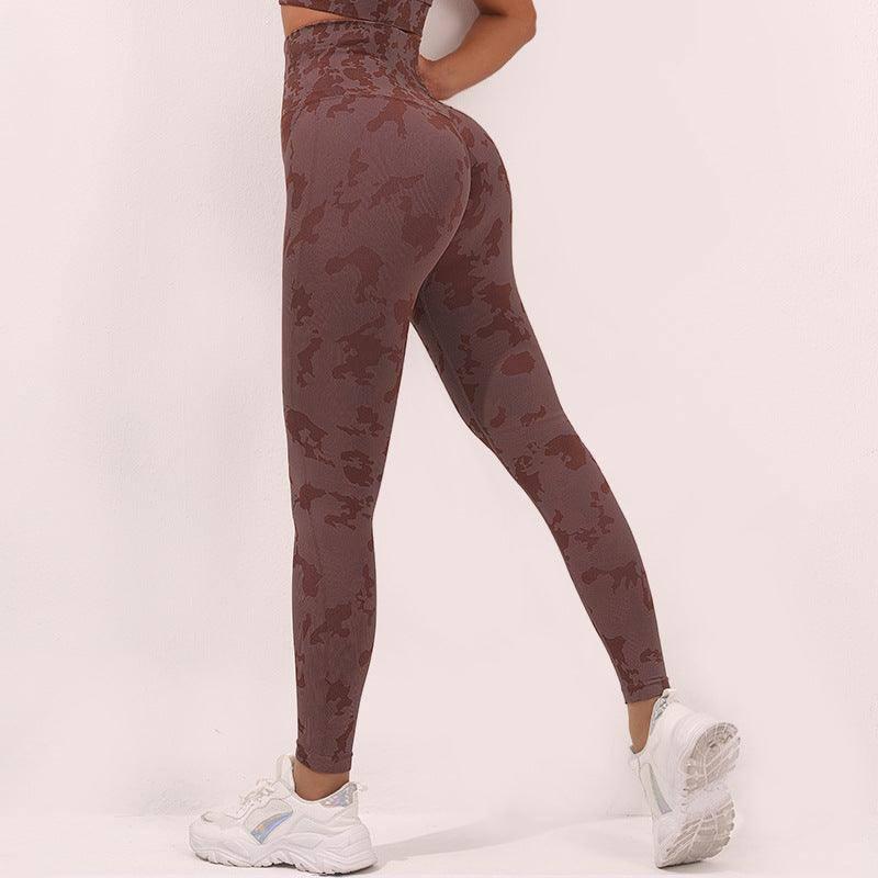 Fashion Camouflage Print Yoga Pants High Waist Seamless-Red Brown-7