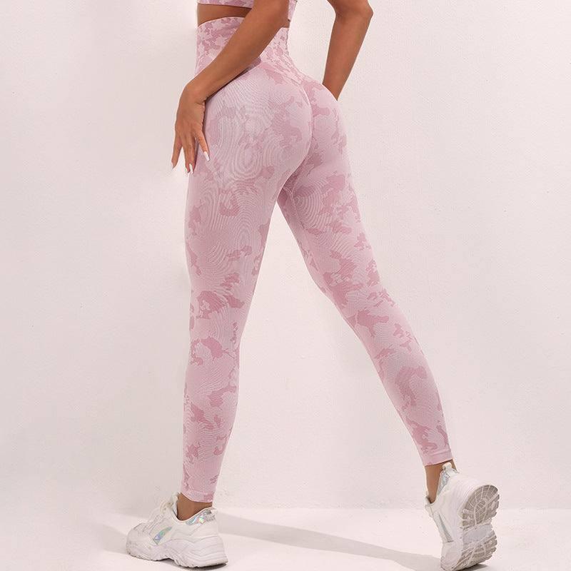 Trendy Camouflage Yoga Pants for Women-Pink-9