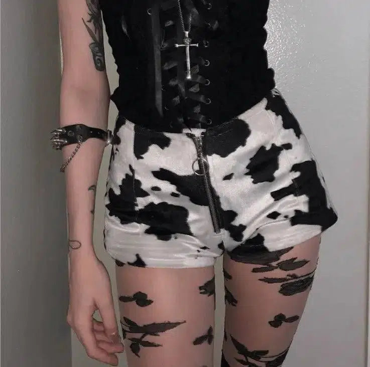 LOVEMI - Fashion cow print slim zipper shorts women's casual pants