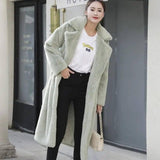 Fashion High Quality Velvet Fur Long Coat Women-Light Green-16