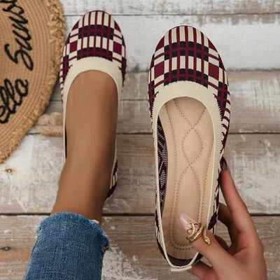 Fashion Plaid Print Flats Shoes New Fashion Casual Breathable Slip On Round-toe Shoes For Women-4