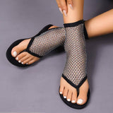 Fashion Rhinestone Thongs Sandals Summer Flat Shoes-Black-1