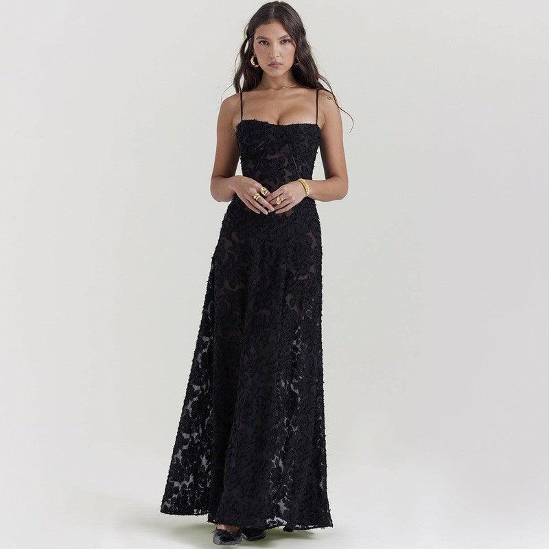 Elegant Black Long Lace Dress for Summer-7