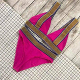 Fast Selling Sexy Triangle Color Matching High Waisted-Rosered-4