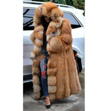 Faux Fur Coat Women Long Hooded Fur Coat-Brown-1