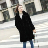 Faux fur mink women mid-length women's coat-black-7