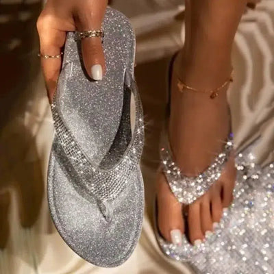 Flip Flop Slippers Slides Bling Rhinestone-Silver-9