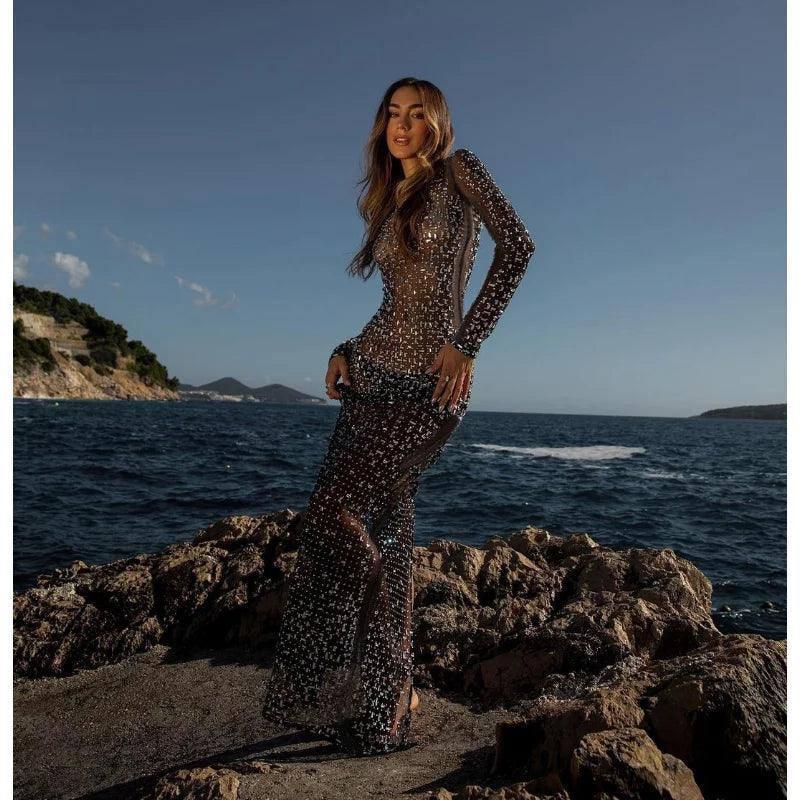 Sparkly Long Sleeve Maxi Dress-1