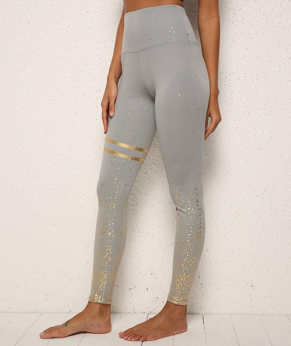 Gold Dot Striped Print Leggings Fitness Butt Lifting Running-Grey Gold-4