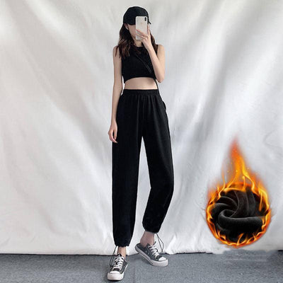 Gray Casual Pants Female Student Autumn And Winter-Black B plush-8