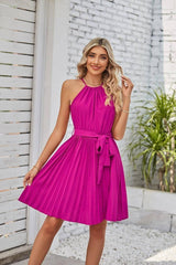 Halter Strapless Dresses For Women Solid Pleated Skirt-Rose-5