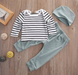 LOVEMI - Hat Striped Shirt Pants 3pc Set