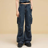 Women's Wide Leg Denim Cargo Pants - Trendy Streetwear-1