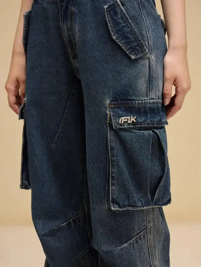 Women's Wide Leg Denim Cargo Pants - Trendy Streetwear-5