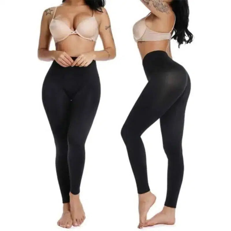 High waist plain leggings-Black-2