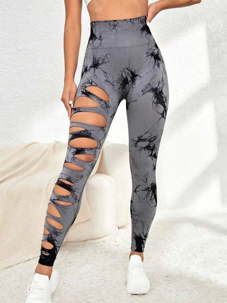 Hollow Tie-dye Yoga Pants High Waist Hip Lift Fitness Pants-3