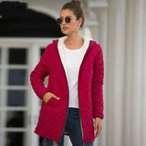 Hooded Long-sleeved Light Cotton Coat Women-WineRed-2