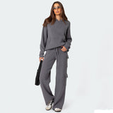 Hooded Sports And Leisure Sweaters Suit-Gray-4