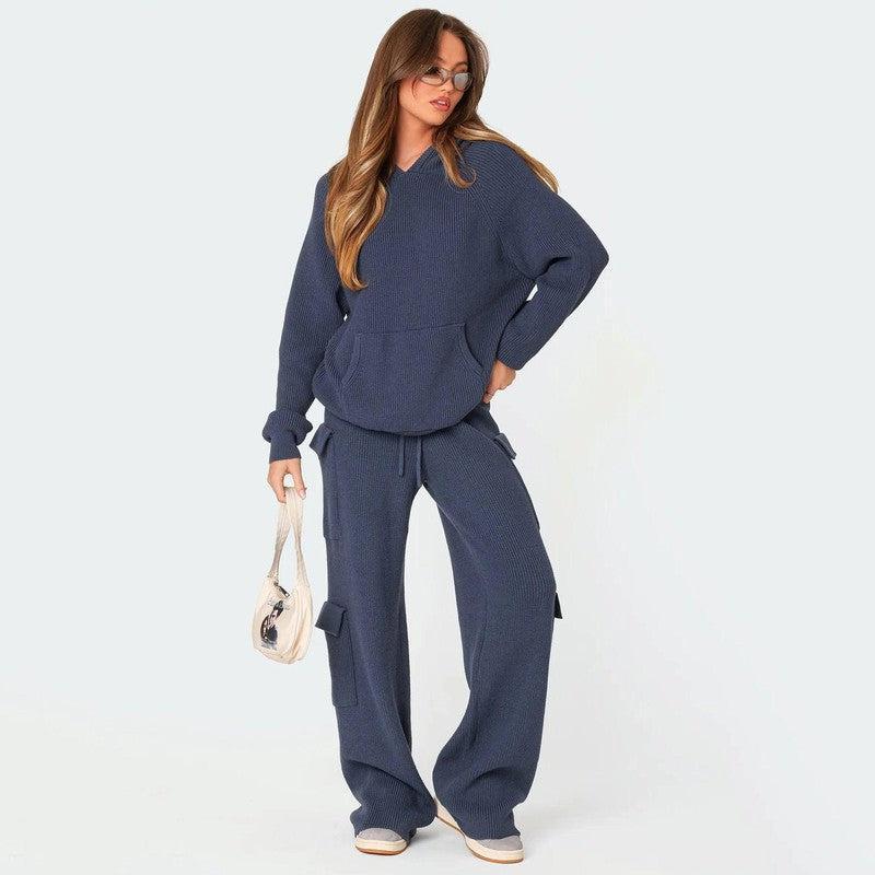 Hooded Sports And Leisure Sweaters Suit-Dark Blue-6