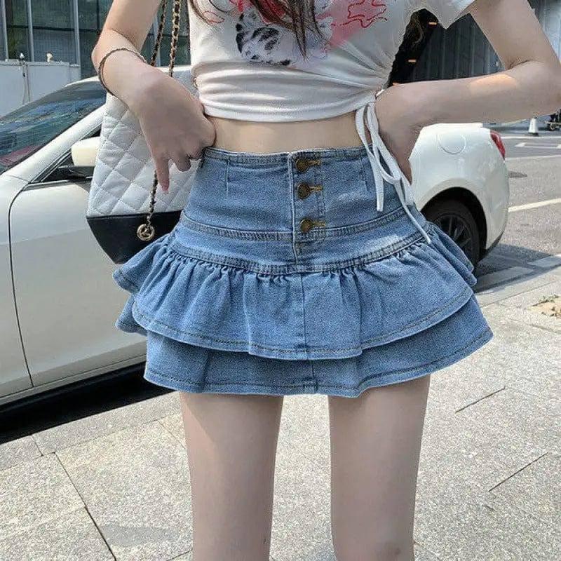 Hot Girl Pure Denim Skirt Women's Summer Anti-exposure-Light Blue-2