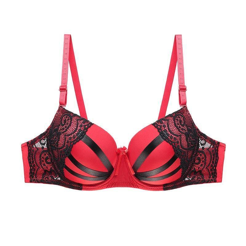 Julexy Push Up Women Bras Lace Underwear B C Cup-Red-10