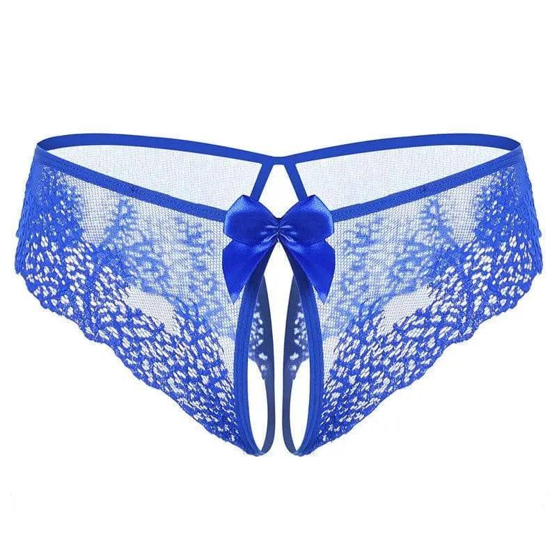 Lace Bow Non-take-off Thong Lingerie-Blue-6