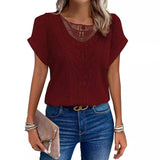 Lace Patchwork Short-sleeved T-shirt Women's Clothing-3