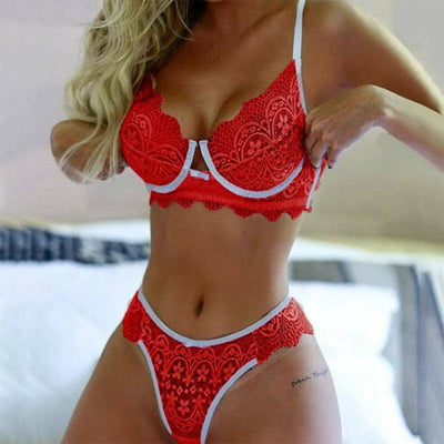 Lace Sexy Three-Point Bagging Gathered Lace Female-Red-7