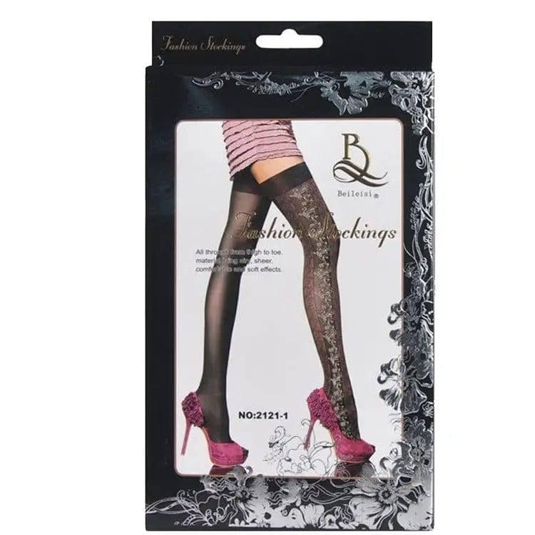 Lace Side Stockings Sexy Jacquard Socks Sexy Stockings Socks-Black-5