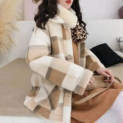 Ladies Fashion Wool Blend Faux Fur Coat-3