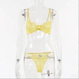 Ladies Underwire Lace Lingerie Suit Fashion-Yellow-5