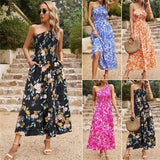 Lady Temperament Elegant Slant-shoulder Printed Maxi Dress-2