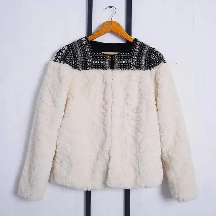 Lamb Wool Beaded Fur Short Coat Thickened Cashmere-4