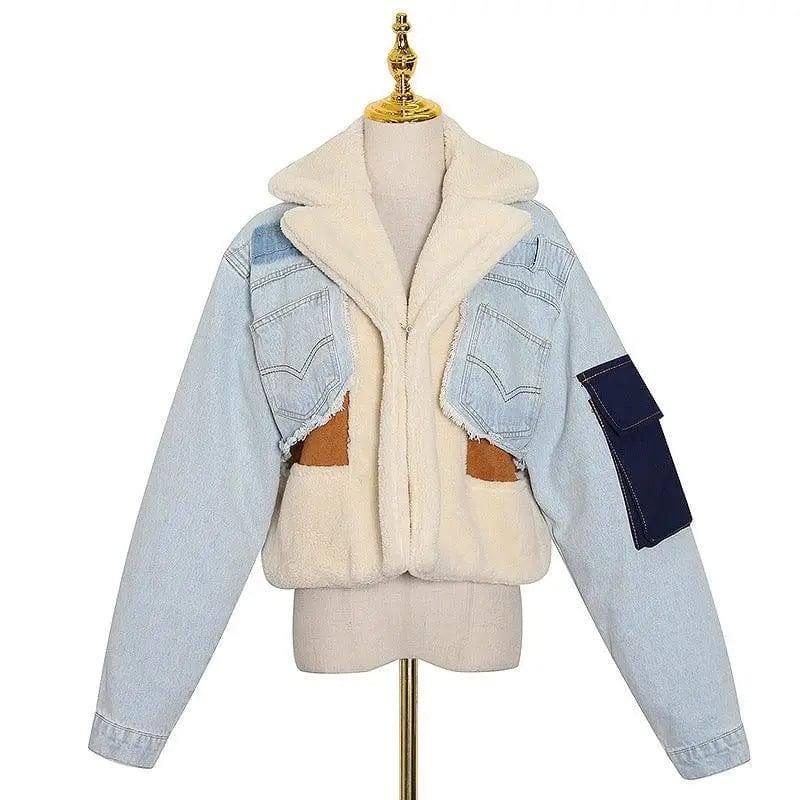 Lamb wool loose thick denim jacket-10