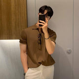 Lapel Polo Shirt Men's Fashion Brand Casual Summer Texture-Brown-4