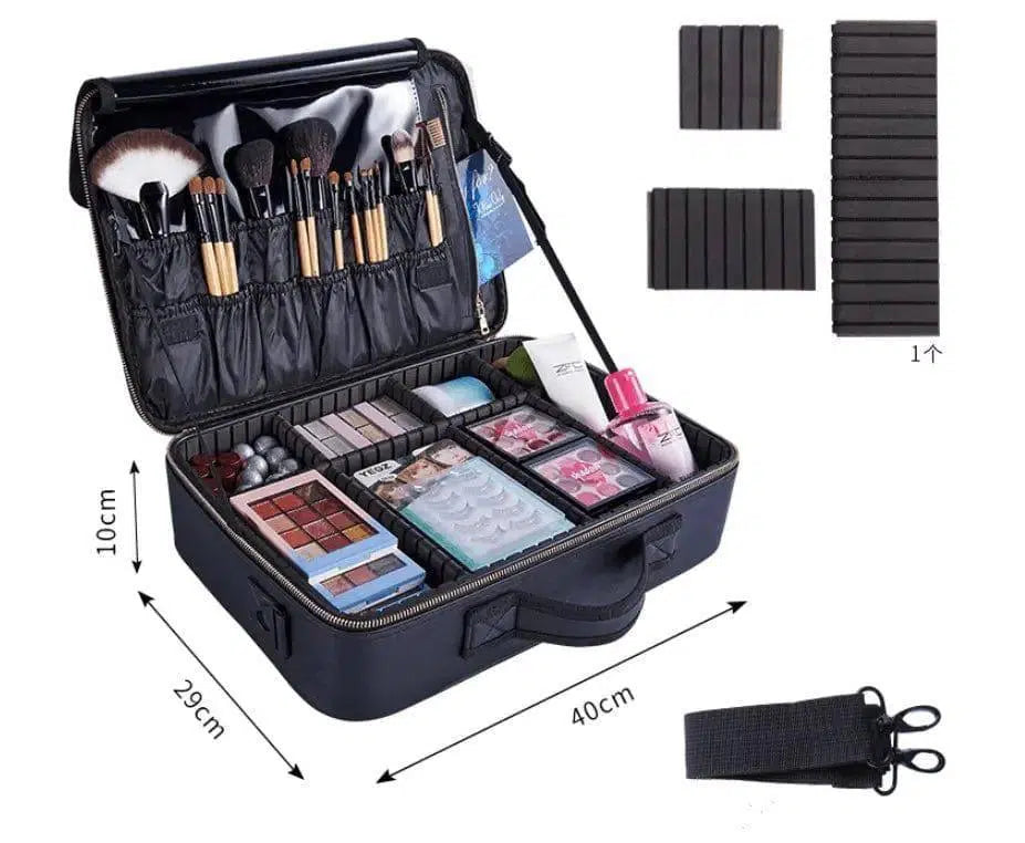 Large-capacity Multifunctional Portable Cosmetic Bag-BlackwithGoldZipper-10