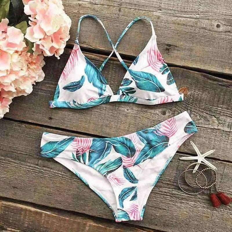 Leaf Print Lace Split Bikini Ladies Swimsuit-2