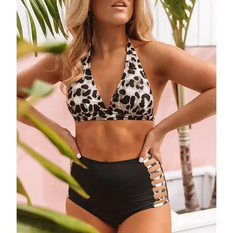 Leopard Print High Waist Swimsuit Bikini-2