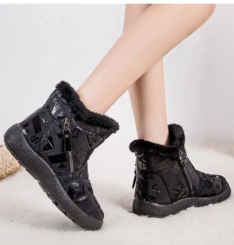 Letter Print Boots Winter Warm Plush Snow Boot Women Shoes-5