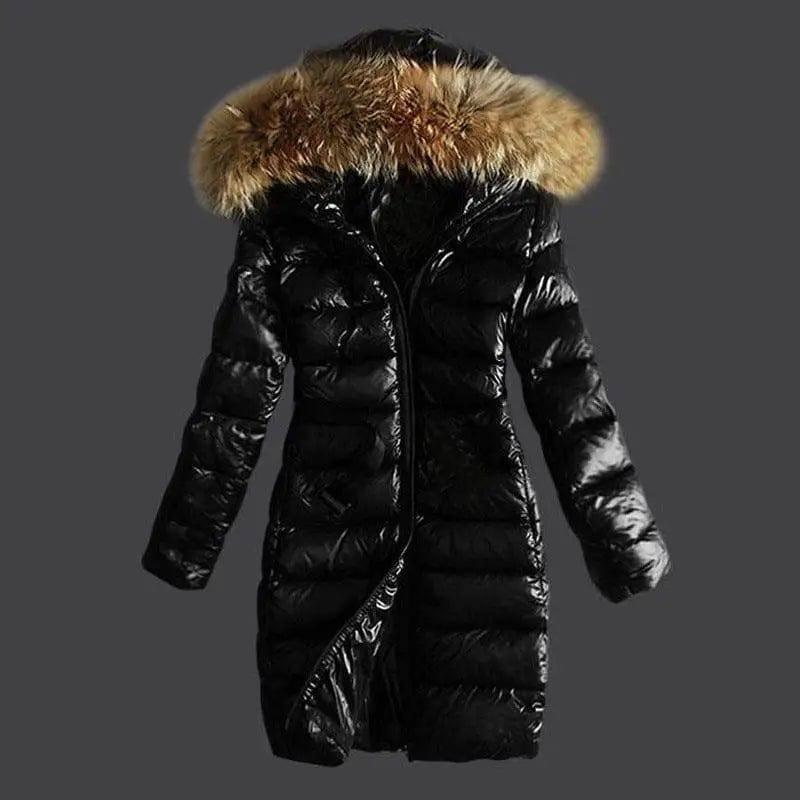 Long Quilted Jacket With Fur Collar And Raccoon Fur-7