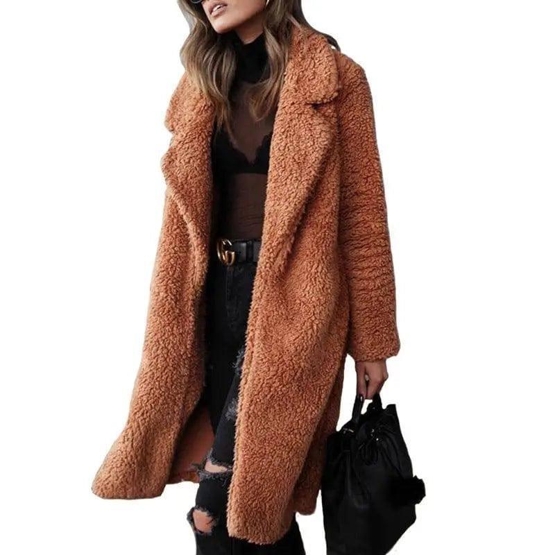 Long sleeve lapel lamb wool coat-Caramelcolour-6